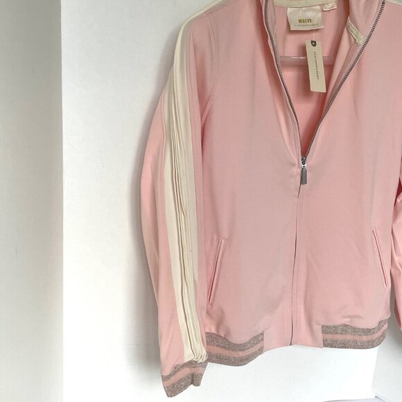 Anthropologie Bomber Track Jacket Womens Pink Full Zip Stretch Stripe Sleeve - Picture 5 of 7